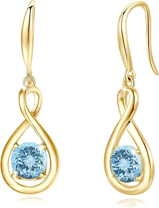 FANCIME Dangle Drop Earrings 925 Sterling Silver Dainty Infinity Round Gemstone Birthstone Jewelry Birthday Gifts for Her Women