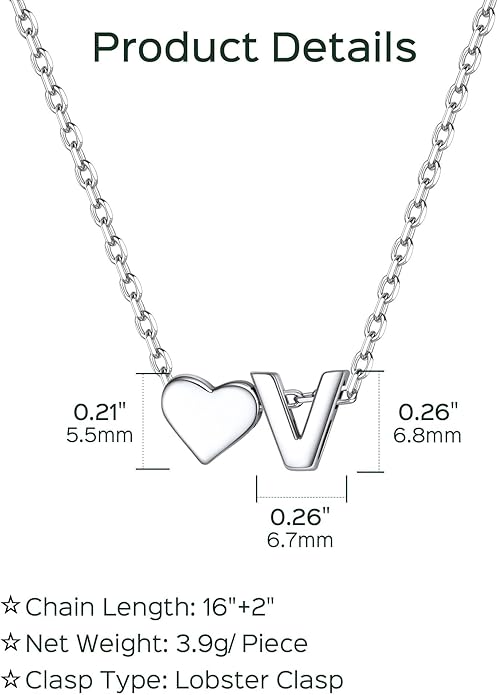 ChicSilver 925 Sterling Silver Heart Initial Necklaces for Women -Dainty Personalized Heart Pendant Letter Alphabet Necklace for Women