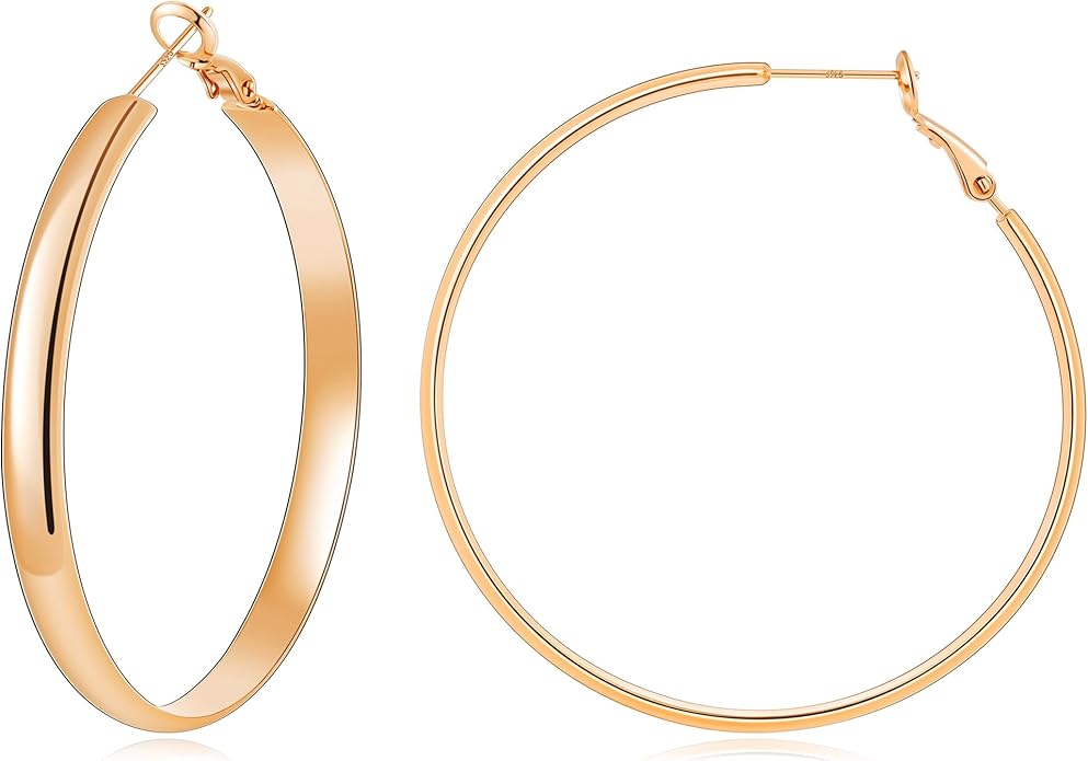 Gacimy 14K Gold Plated Hoop Earrings for Women, 14k Real Gold Plated with 925 Sterling Silver Post, Hypoallergenic Lightweight Thick Hoops Earrings for Women Trendy