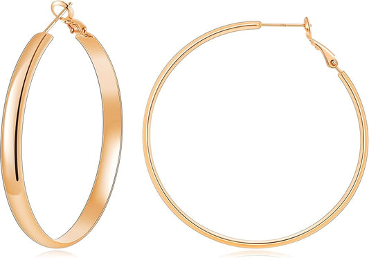 Gacimy 14K Gold Plated Hoop Earrings for Women, 14k Real Gold Plated with 925 Sterling Silver Post, Hypoallergenic Lightweight Thick Hoops Earrings for Women Trendy