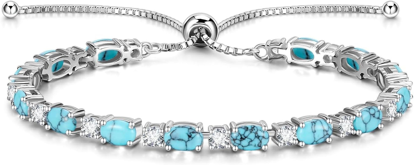 FANCIME Birthstone Tennis Bracelets Sterling Silver Bolo Tennis Bracelets Charm Fine Jewelry Birthday Gifts for Women Mom Wife Her