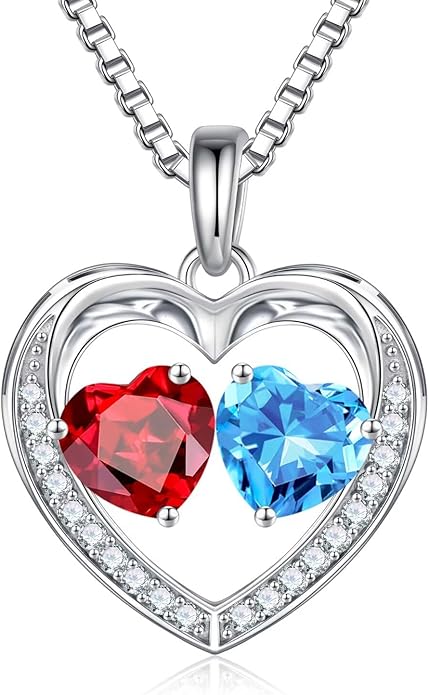Iefil Christmas Gifts for Women Wife - 925 Sterling Silver Heart Birthstone Necklace, Anniversary Birthday Gifts for Women Wife Girlfriend Mom, Birthstone Jewelry Gift for Her
