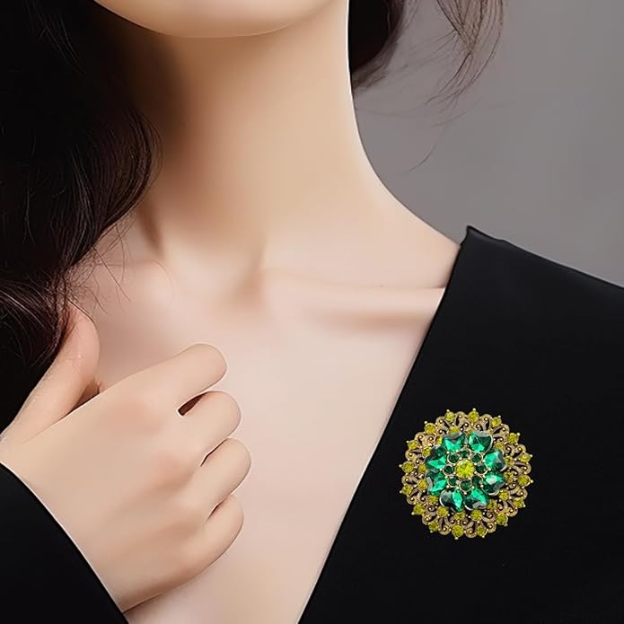 Rhinestone Crystal Flower Brooch Pin for Women,Vintage Multicolor Crystal Floral Lapel Pins Statement Sunflower Brooch Fashion Bride Formal Dress Jewelry