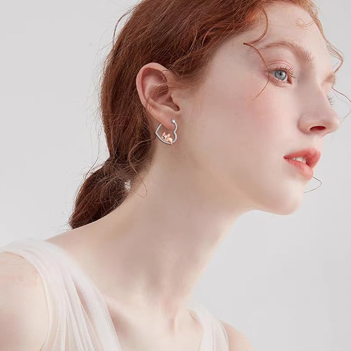 YFN Animal Earrings Sterling Silver Animal Heart Hoop Dangle Earrings Cute Jewelry Gifts for Women
