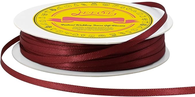 LEEQE Double Face Sherry Satin Thin Ribbon 1/8 inch X 50 Yards Polyester Sherry Ribbon for Gift Wrapping Very Suitable for Weddings Party Hair Bow Invitation Decorations and More