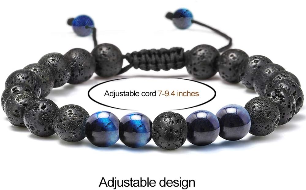 M MOOHAM Natural Stone Bracelets for Men - 8mm Tiger Eye, Matte Agate, Lava Rock - Teen Boys Gifts for Birthday, Anniversary, Christmas