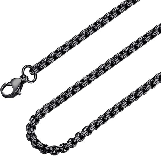Bowisheet Black Square Rolo Chain Stainless Steel Round Box Chain Necklace Men Women