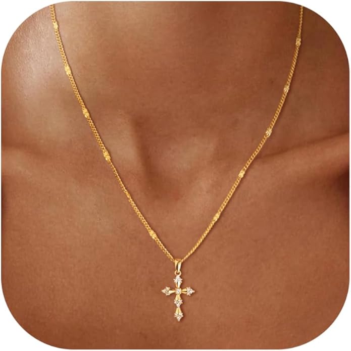 Cross Necklace for Women Dainty 14K Real Silver Gold Plated Layered Cross Pendant Necklace Stack Simple Trendy Cute Charm Choker Necklaces Jewelry Gift for Women Teen Her