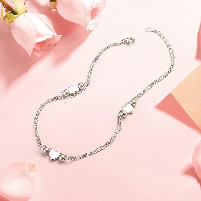 Anklet for Women S925 Sterling Silver Adjustable Foot Evil Eye Starfish Heart Bead Butterfly Celtic Knot Cross Multilayer Layered Ankle Bracelet Jewelry