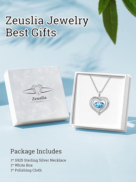 Zeuslia Double Birthstone Necklace Gifts for Wife - 925 Sterling Silver Sunflower/Rose/Crown Cross/Compass/Heart Pendant I Love You Necklace, Anniversary Birthday Gifts for Wife Girlfriend Mom Her