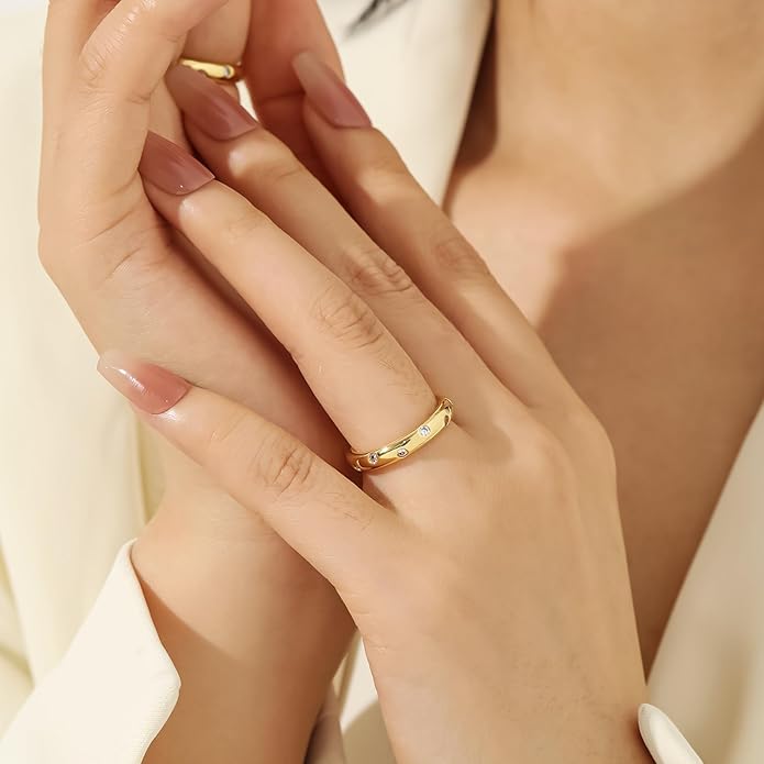 Episkeyk Gold Rings for Women Non Tarnish Stackable Rings 14k Gold Plated Pinky Ring for Women Cubic Zirconia Gift
