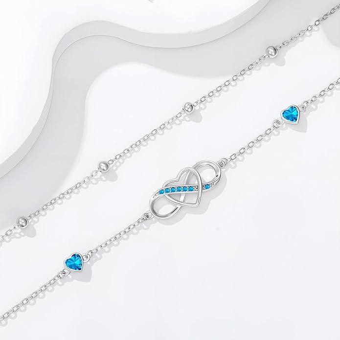 Anklet for Women 925 Sterling Silver Double Infinity Ankle Bracelet Waterproof Summer Jewelry Anniversary Birthday Gifts for Her