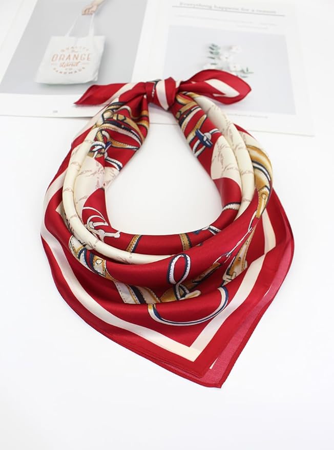 ANDANTINO 100% Mulberry Silk Square Scarf for Hair-25.6" X25.6'' Women Men Natural Silk Neckerchief Digital Printed Headscarf