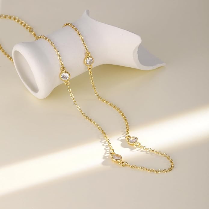 Cubic Zirconia Necklace, Dainty 14k Gold Plated Diamond Necklaces For Women Choker Necklace Simple Gold Plated CZ Jewelry Necklaces for Women Trendy Gifts