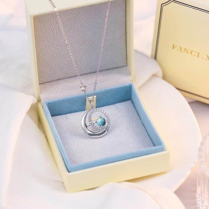 FANCIME Birthstone Necklaces 925 Sterling Silver Moon and Star Pendant Fine Jewelry Birthday Christmas Gifts for Mom Wife Her Daughter, Adjustable Chain 16+2"