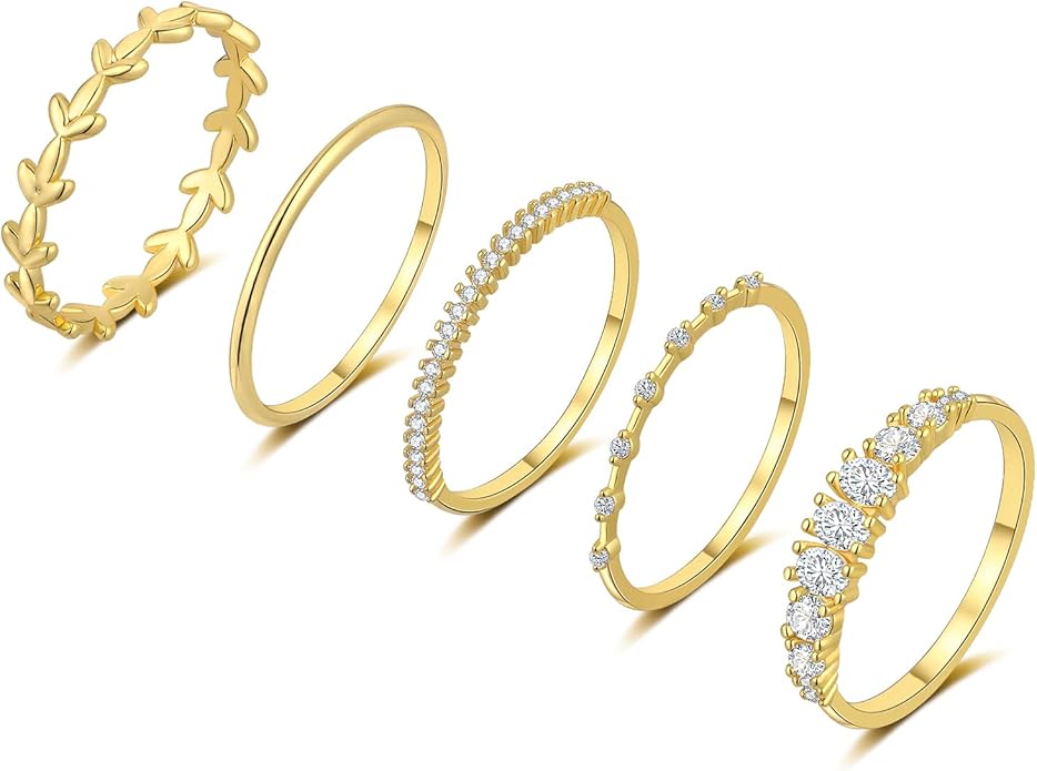 FUNEIA Stackable Gold Rings for Women Non Tarnish Trendy Dainty 14K Gold Plated Stacking Cubic Zirconia Thumb Ring Set Pack Statement Chunky Band Rings Promise Engagement Rings Size 7 8 9 10 11