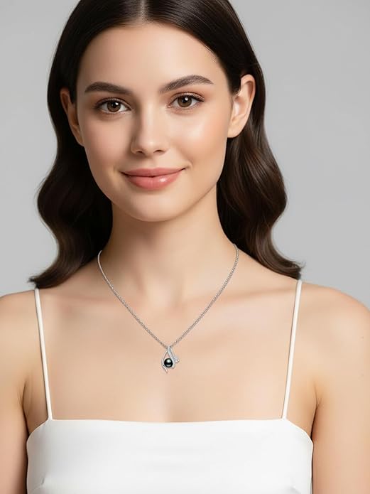 KANNSOAR Tahitian Black Pearl 18K White Gold Plated Sterling Silver Heart/Infinity/Four Leaf Clover Pendant Necklace Jewelry Gifts for Women Wife Mom Girlfriend Wedding Birthday Anniversary Christmas