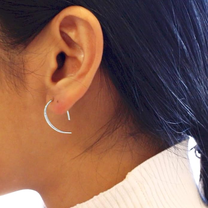 Upside Down Hoop Earrings - Hypoallergenic Lightweight Wire Needle Drop Dangle Threader Hoops for Women, Safe for Sensitive Ears - Plated in 925 Sterling Silver or 18k Gold