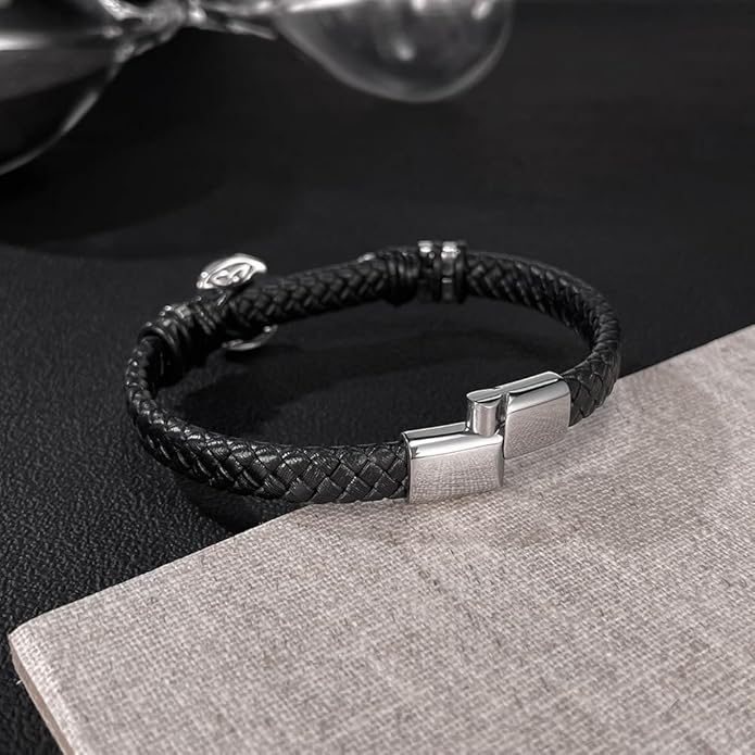 Italian Handmade Genuine Leather Bracelets for Men Stainless Steel Clip, Men's Casual Genuine Multi-layer Cuff Bracelet, Bracelet Gift for Real Men