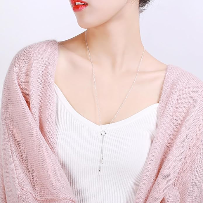 925 Sterling Silver Y Necklaces for Women Lariat Tassel Pendant Minimalist Jewelry Gift for Girls Mom Daughter