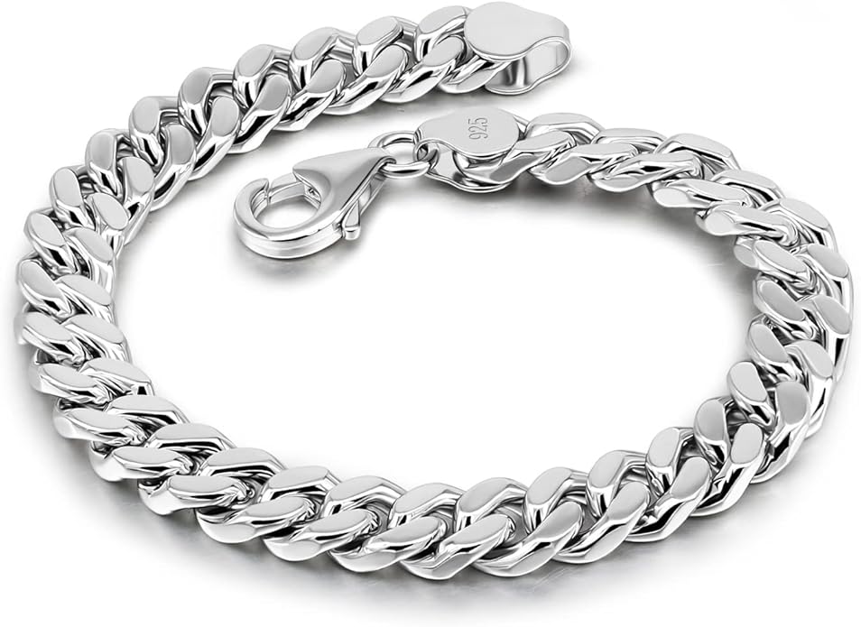 Fashion 925 Sterling Silver Solid Miami Cuban Link Chain Bracelet 8MM-12MM-14MM Curb Cuban Solid Thick Big Link Bracelet For Men 7-10 Inch Jewelry Gift