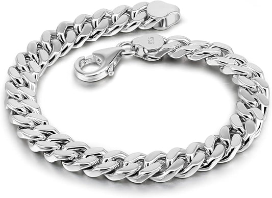 Fashion 925 Sterling Silver Solid Miami Cuban Link Chain Bracelet 8MM-12MM-14MM Curb Cuban Solid Thick Big Link Bracelet For Men 7-10 Inch Jewelry Gift