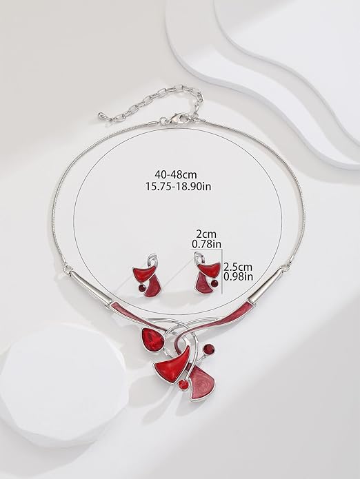 Chunky Statement Jewelry Set Vintage Retro Leaf Flower Floral Geometric Bohemian Boho Bib Necklace Earring Set Fashion Costume Jewelry for Women Girls Wedding Party Prom Unique Gift