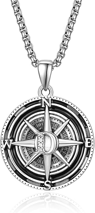 KINGWHYTE Compass Necklace for Men 925 Sterling Silver Birthday Gifts Graduation Travel Jewelry for Husband Brother with Stainless Steel Chain