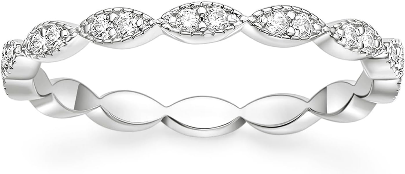 TIGRADE Eternity Ring Oval Milgrain Cubic Zirconia Anniversary Stacking Ring CZ Wedding Band for Women Size 3-13