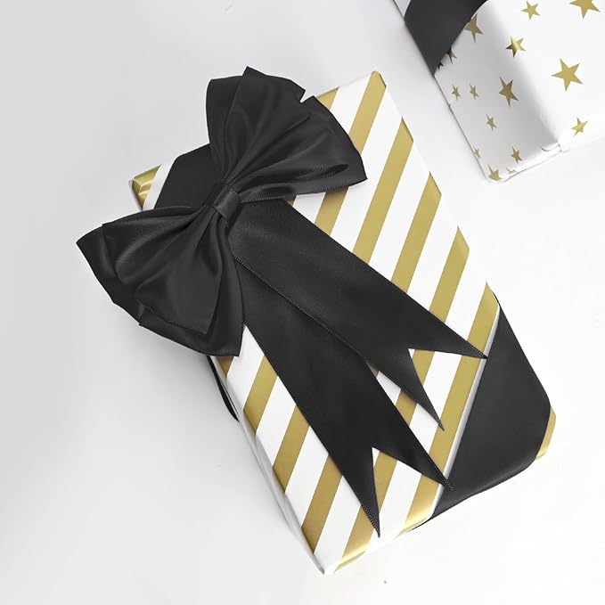 LEEQE Double Face Black Satin Ribbon 1-1/2 inch X 25 Yards Polyester Black Ribbon for Gift Wrapping Very Suitable for Weddings Party Hair Bow Invitation Decorations and More