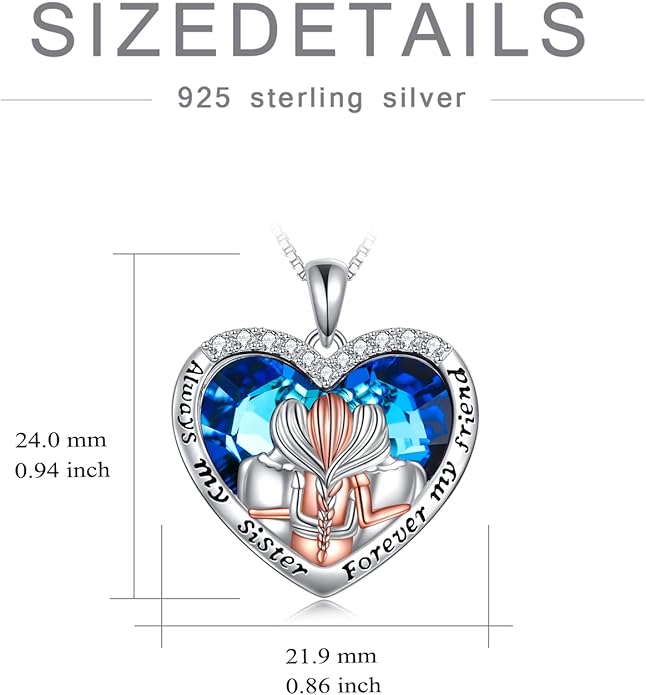 POPKIMI 925 Sterling Silver Sister Necklace - Birthday Gift for Sisters, Mom, Daughter - Always My Sister Forever My Friend Crystal Necklace for 2/3/4/5 Sisters