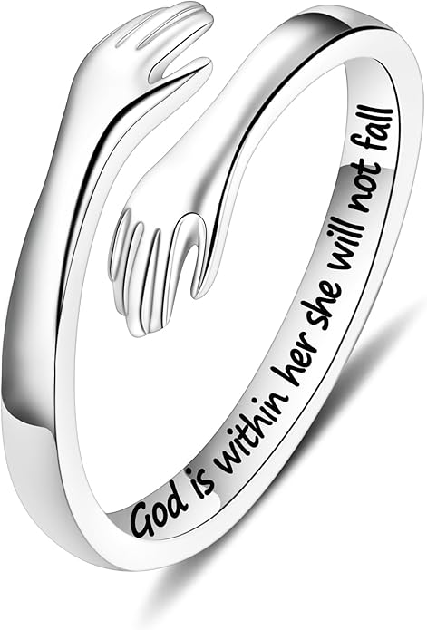 Yesteel S925 Sterling Silver Hug Ring for Women Teen Girls, Adjustable Ring Jewelry Mothers Day Birthday Gifts for Daughters Mom Sister Wife Friends Grandma