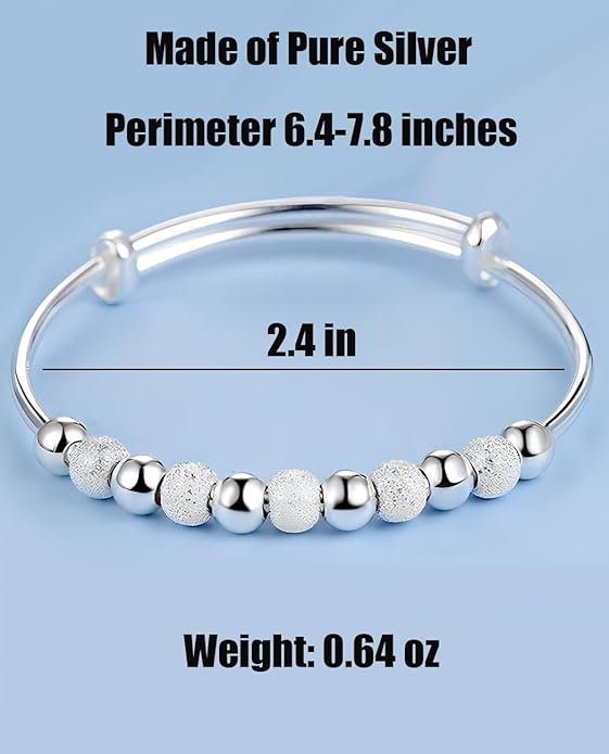 S925 Silver Bangle Bracelet for Women, Elegant Women‘s Sterling Silver Bracelet Bangle Adjustable 6.4-7.8 inches Small Size