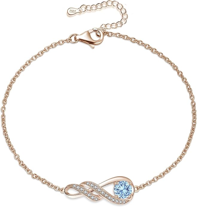 Birthstone Bracelets for Women 925 Sterling Silver Created Gemstone Bracelet Infinity Pendant Jewelry for Her, 6.7"+1.2"