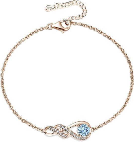 Birthstone Bracelets for Women 925 Sterling Silver Created Gemstone Bracelet Infinity Pendant Jewelry for Her, 6.7"+1.2"