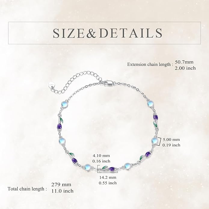 CRMAD 925 Sterling Silver Daisy/Sunflower Moonstone Anklet Daisy Flower Ankle Bracelet for Women Beach Dainty Jewelry