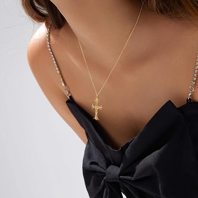 Partm Gold Cross Necklace for Women 14K Plated Dainty Pendant Cross Chain Faith Crucifix Choker Baptism Necklace for Women Trendy Religious Jewelry Hypoallergenic