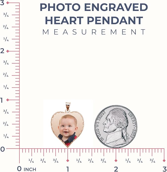 PicturesOnGold.com Personalized Photo Engraved Heart Shaped Picture Necklace with Diamond Cut Edge in Silver, Gold, White Gold or Rose Gold - 1 Inch x 1 Inch