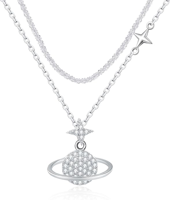 Copper Alloy 14K Gold Plated | 14K Platinum Plated Necklace for Women Double Layer Pendant Necklace Fashionable Multi-Layer Jewelry