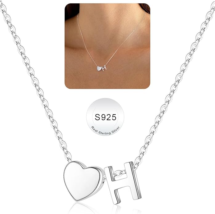 Turandoss Christmas Gifts for Grandkids, Dainty S925 Sterling Silver Heart Initial A-Z Necklace Trendy Silver Initial Jewelry Birthday Gifts for Girls Teen Girls