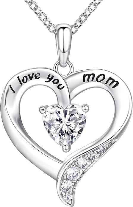 NINAMAID Mom Necklace 925 Sterling Silver Heart Necklaces for Women Engraved I Love You You Mom Gifts for Mom from Daughter