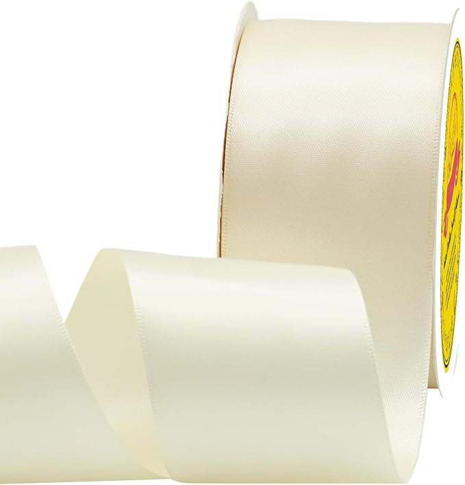 LEEQE Double Face Ivory Satin Ribbon 2 inch X 25 Yards Polyester Ivory Ribbon for Gift Wrapping Very Suitable for Weddings Party Hair Bow Invitation Decorations and More