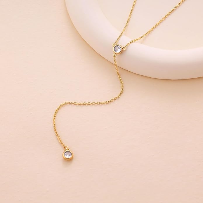 Gold Necklace for Women, Dainty Gold Long Necklaces 14k Gold Plated Prom Bar CZ Lariat Necklace Simple Choker Necklaces for Women Trendy Boho Fashion Costume Jewelry Womens