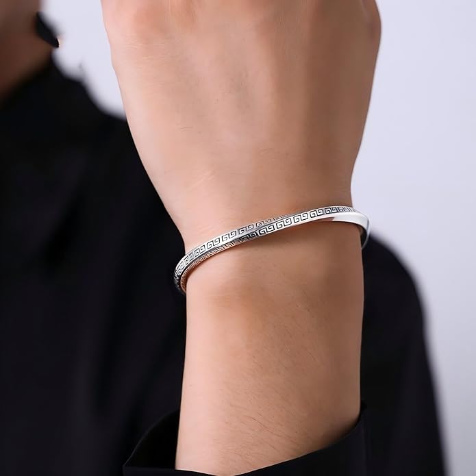 Kim Carrey S925 Sterling Silver Bracelet, Open Bangle Cuff Design, Men's Stacked Bracelets Gift Jewelry for My Man