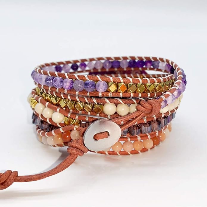 ZOSOJONA Boho Handmade Natural Stone Wrap Bracelets Turquoises Crystal Beads Bracelet Jewelry