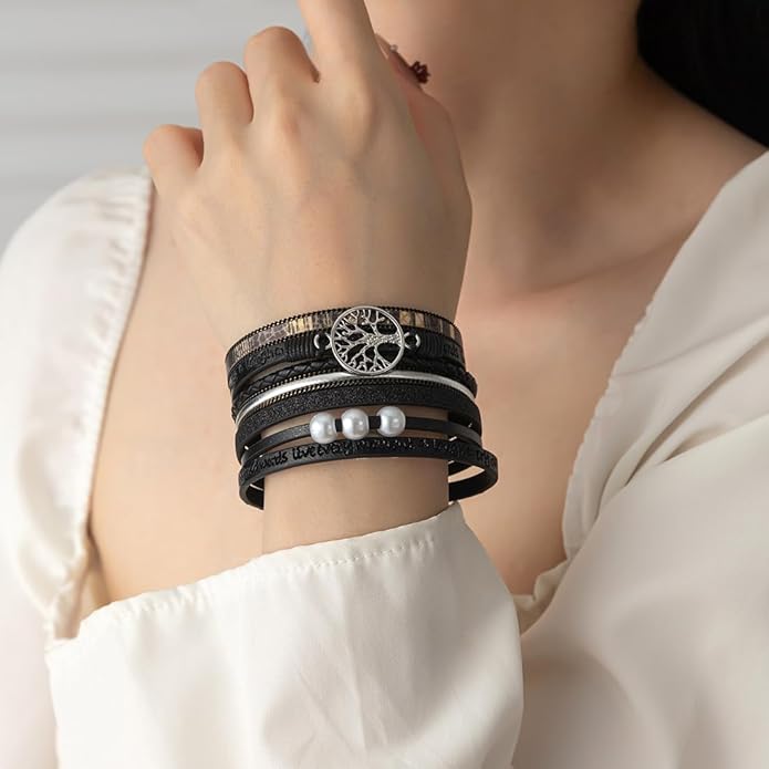 Rantanto Braid Leather Wrap Bracelet Trendy Stackable Crystal Cuff Boho Gold Heart Bracelet Jewelry Gift For Women