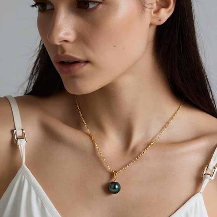 Genuine Tahitian Black Pearl Necklace for Women, 9-12mm AAAAA Handpicked Natural Black Pearl Pendant with 18K White Gold Plated Sterling Silver Chain, Luxury Jewelry Birthday Gifts for Wife, Women, Mother, Girlfriend, Anniversary, Valentines, Mothers Day