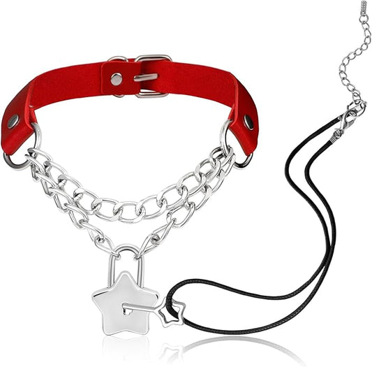 MILAKOO PU Leather Punk Choker Necklaces Circle/Heart Charm Adjustable Collar Necklace for Women