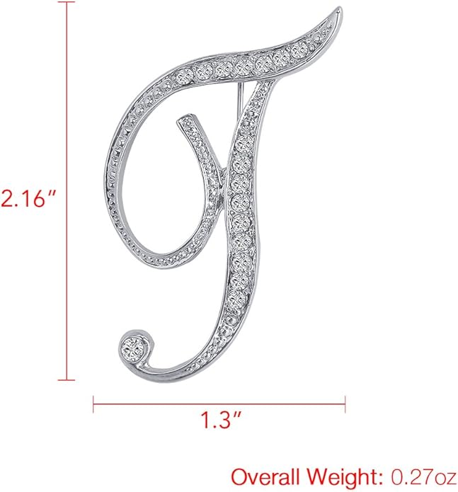 LiaSun A-Z 26 Letters Pins Brooches Silver Plated Metal Broaches Pins-Clear Crystal Initial Breastpin