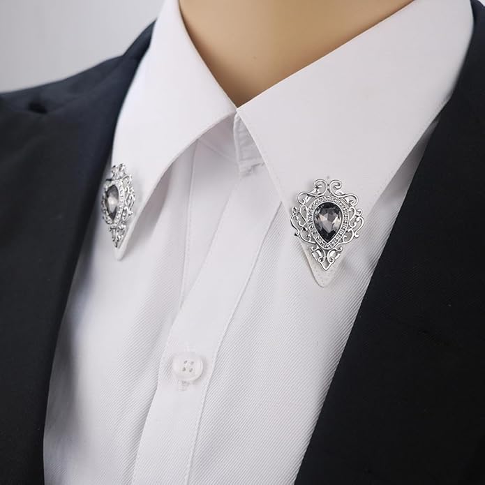 Vintage Silver Color Men's Brooches for Women Lovely Water Drop Badge Flame Crystal Brooch Lapel Pins Fashion Jewelry